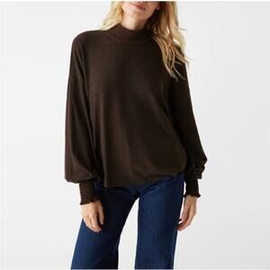 Michael Stars Lila Tahoe Brown Mock Neck Long Sleeve Top Size L NWT